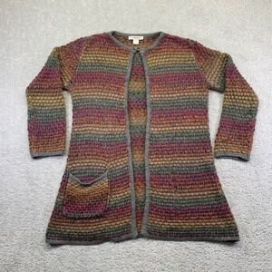 Christopher & Banks Womens Cardigan Sweater‎ Medium Striped Pockets Duster